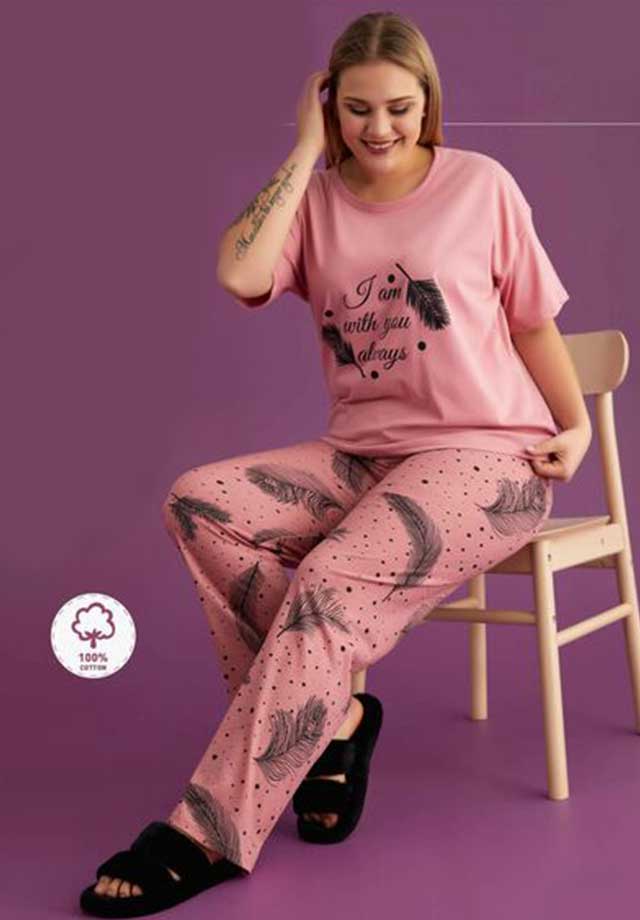 Warning From Event Pijamale dama bumbac, măsuri mari, roz - Special Magazin